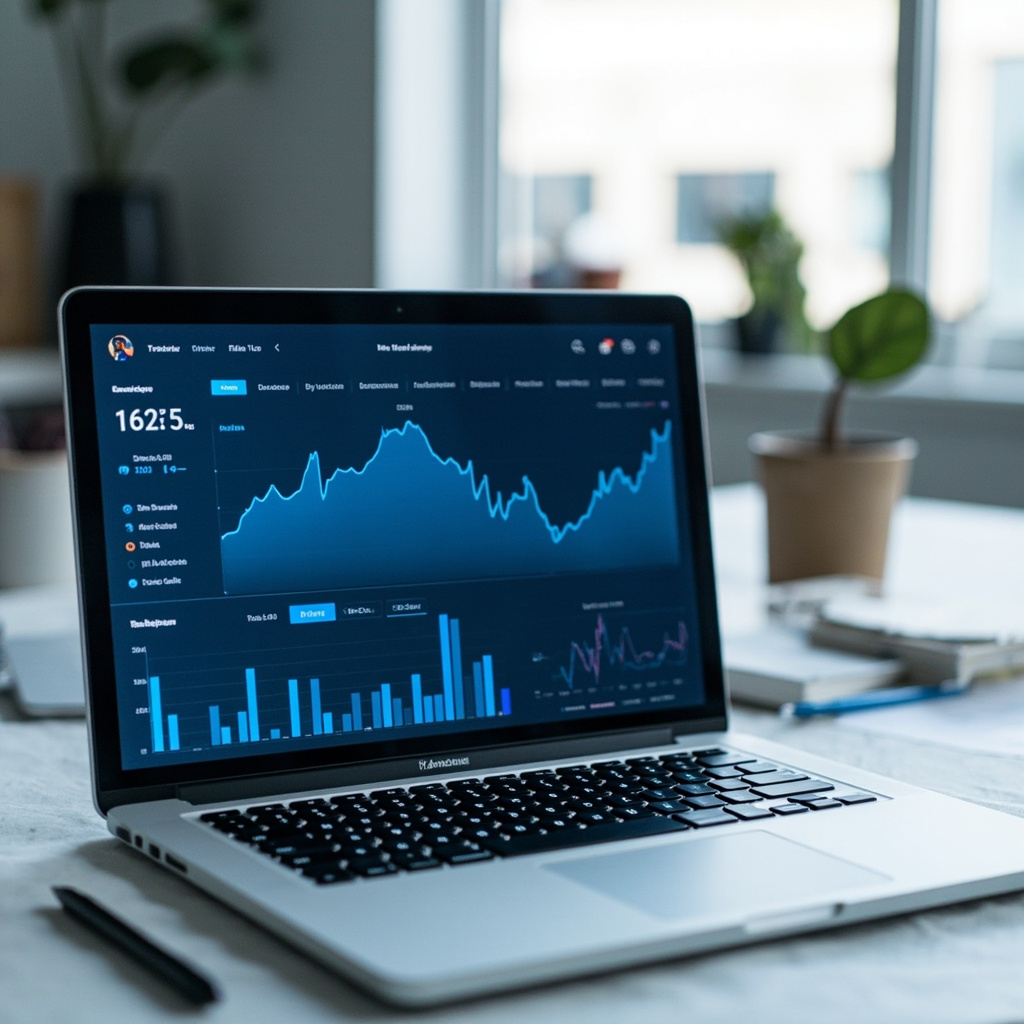 UNFCU digital banking dashboard on laptop, financial charts and account overview